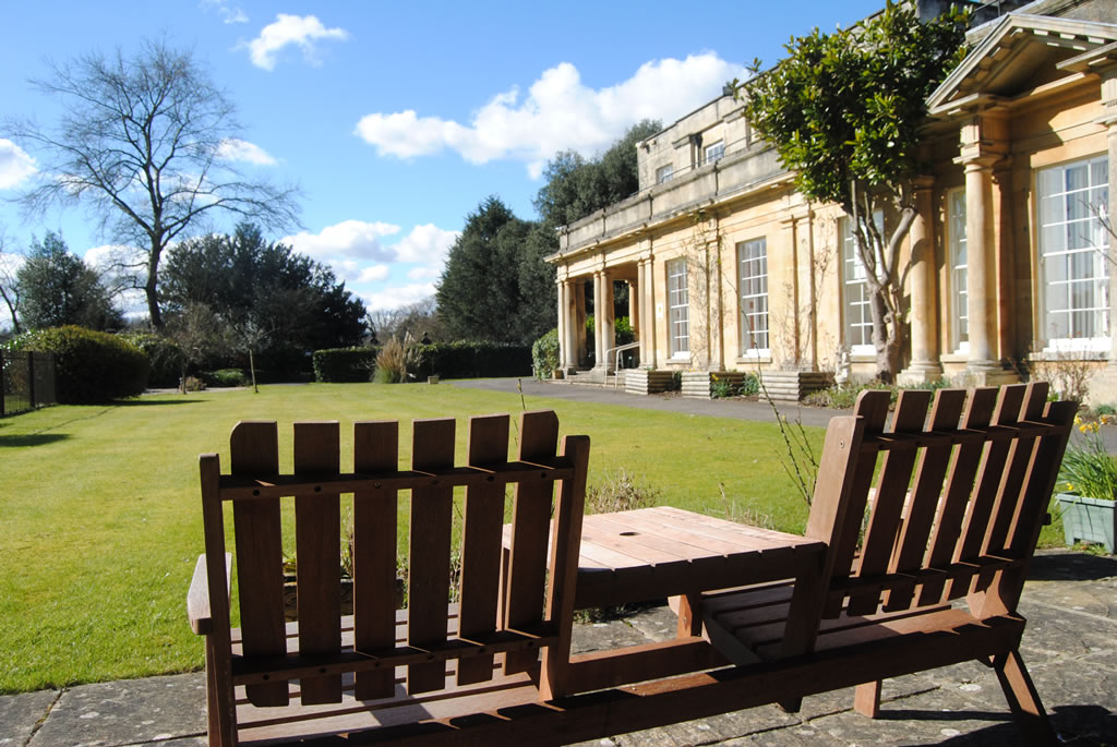 Outdoor seating in the gardens